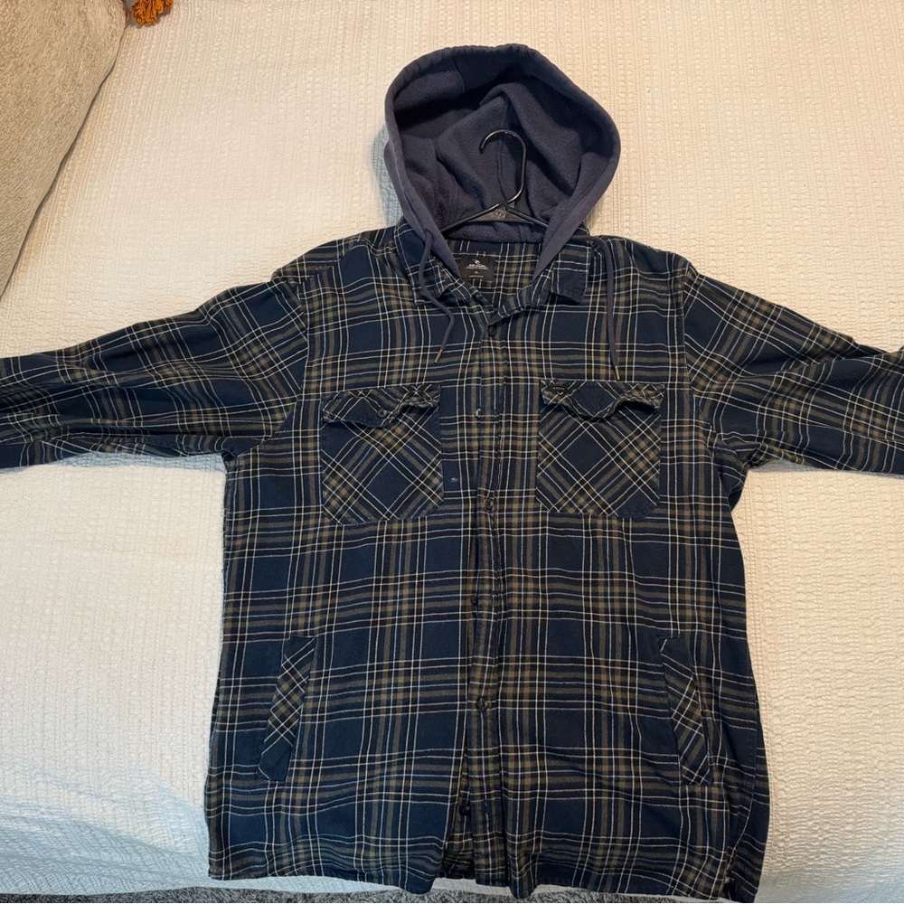 Rip Curl Plaid Button Up Hoodie Size XL